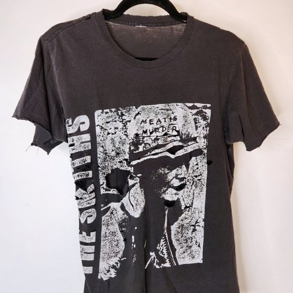 VINTAGE THE SMITHS MEAT IS MURDER TSHIRT BLACK TRASHED DESTROYED FRAYED CUT XS S - Picture 4 of 12